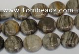 CSL28 15.5 inches 12mm flat round silver leaf jasper beads wholesale