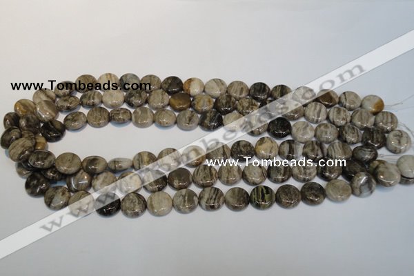 CSL28 15.5 inches 12mm flat round silver leaf jasper beads wholesale