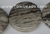 CSL37 15.5 inches 40mm flat round silver leaf jasper beads wholesale