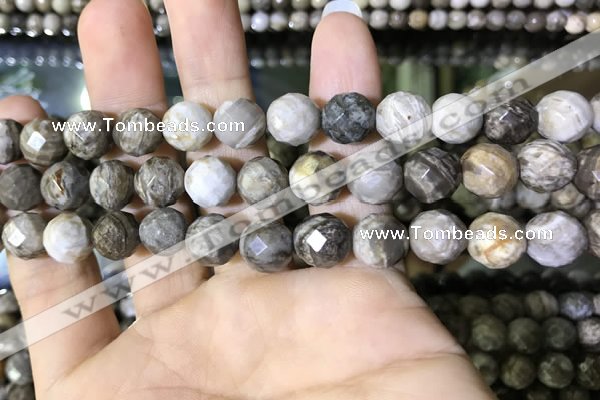 CSL94 15.5 inches 10mm faceted round sliver leaf jasper beads