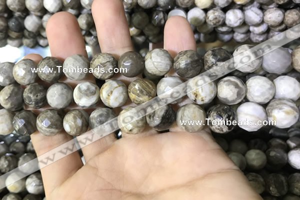 CSL95 15.5 inches 12mm faceted round sliver leaf jasper beads