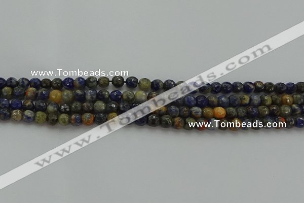 CSO751 15.5 inches 6mm faceted round orange sodalite beads