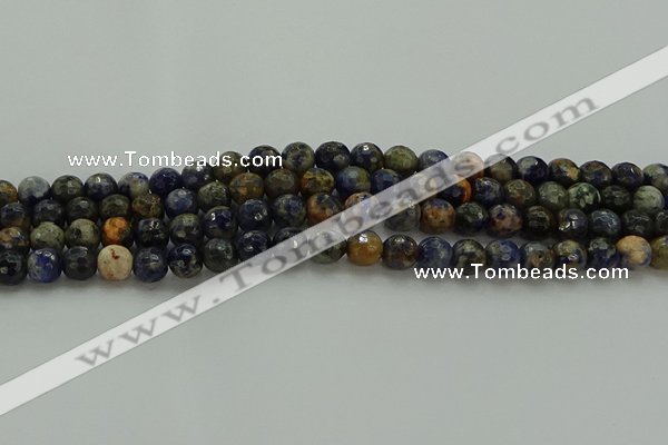 CSO752 15.5 inches 8mm faceted round orange sodalite beads