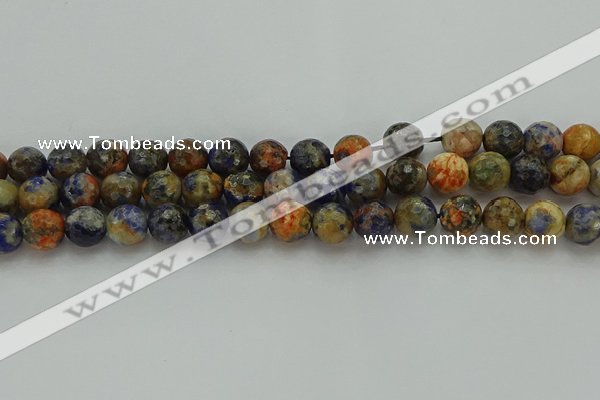 CSO753 15.5 inches 10mm faceted round orange sodalite beads