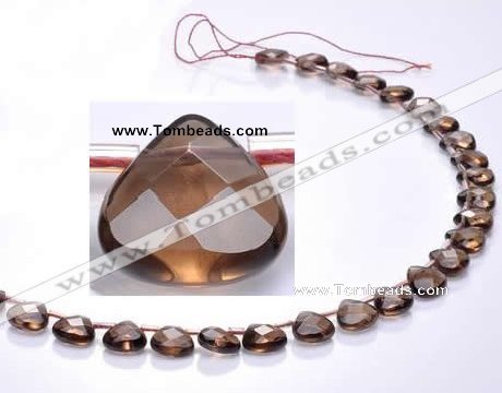 CSQ04 10mm faceted flat teardrop natural smoky quartz beads