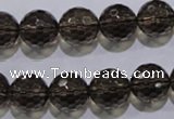 CSQ105 15.5 inches 14mm faceted round grade AA natural smoky quartz beads