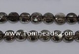 CSQ122 8mm faceted flat round grade AA natural smoky quartz beads