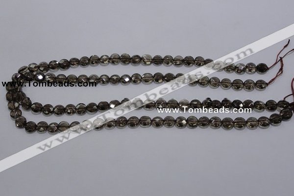 CSQ122 8mm faceted flat round grade AA natural smoky quartz beads