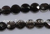 CSQ123 10mm faceted flat round grade AA natural smoky quartz beads