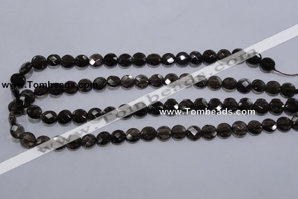 CSQ123 10mm faceted flat round grade AA natural smoky quartz beads