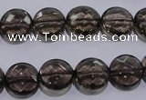 CSQ124 12mm faceted flat round grade AA natural smoky quartz beads