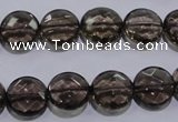 CSQ124 12mm faceted flat round grade AA natural smoky quartz beads