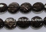 CSQ125 15.5 inches 14mm faceted flat round grade AA natural smoky quartz beads