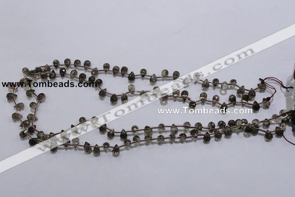 CSQ126 5*7mm top-drilled faceted teardrop grade AA smoky quartz beads