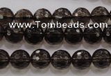 CSQ131 15.5 inches 10mm faceted round grade AA natural smoky quartz beads