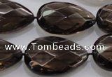 CSQ140 20*30mm faceted flat teardrop grade AA natural smoky quartz beads