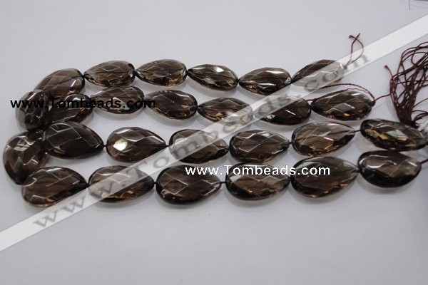 CSQ140 20*30mm faceted flat teardrop grade AA natural smoky quartz beads