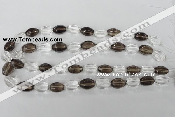 CSQ150 15.5 inches 12*18mm rice white crystal & smoky quartz beads