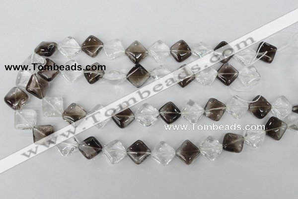 CSQ154 15.5 inches 14*14mm diamond white crystal & smoky quartz beads