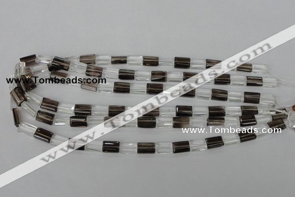 CSQ155 15.5 inches 8*12mm rectangle white crystal & smoky quartz beads