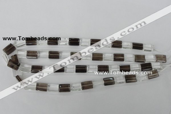 CSQ156 15.5 inches 10*14mm rectangle white crystal & smoky quartz beads