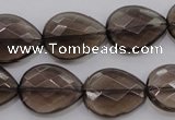 CSQ204 15*20mm faceted flat teardrop grade AA natural smoky quartz beads