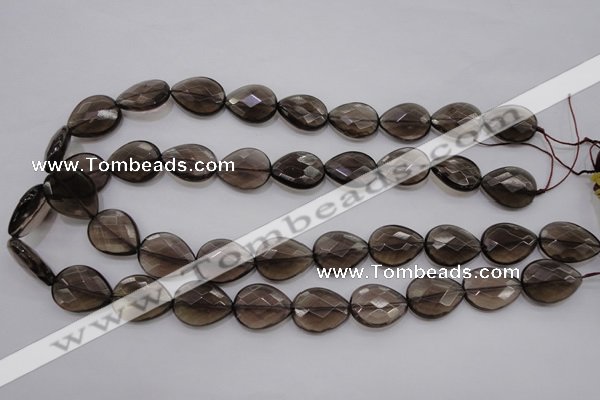 CSQ204 15*20mm faceted flat teardrop grade AA natural smoky quartz beads