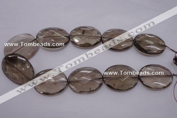 CSQ216 30*40mm faceted oval grade AA natural smoky quartz beads