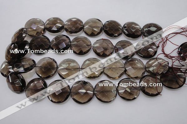 CSQ220 15.5 inches 25mm faceted coin grade AA natural smoky quartz beads