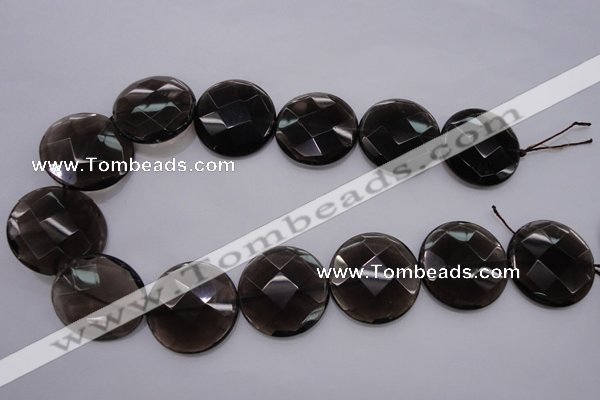 CSQ221 15.5 inches 30mm faceted coin grade AA natural smoky quartz beads