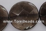 CSQ222 15.5 inches 35mm faceted coin grade AA natural smoky quartz beads