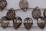 CSQ235 10*14mm faceted briolette grade AA natural smoky quartz beads