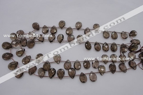 CSQ235 10*14mm faceted briolette grade AA natural smoky quartz beads