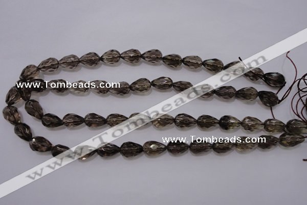 CSQ243 10*14mm faceted teardrop grade AA natural smoky quartz beads