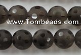 CSQ254 15.5 inches 14mm carved round matte smoky quartz beads