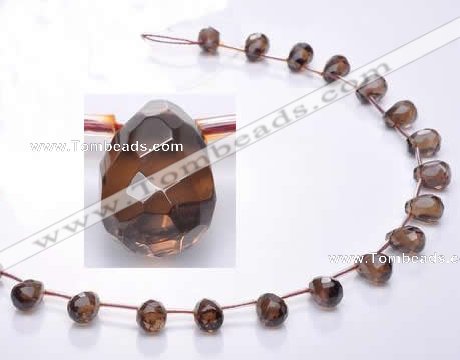 CSQ32 Top drilled 8*12mm faceted teardrop natural smoky quartz beads