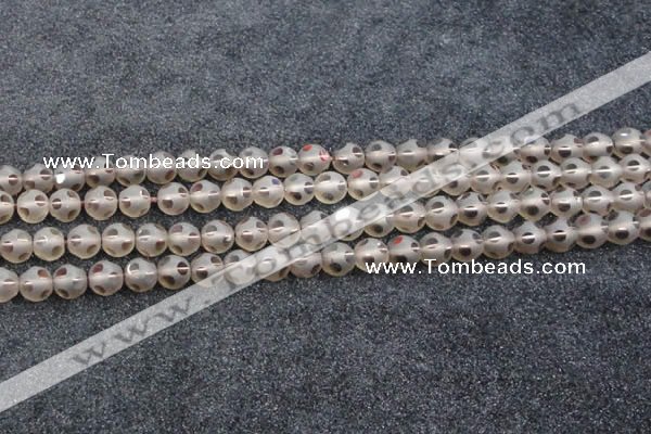 CSQ503 15.5 inches 10mm faceted round matte smoky quartz beads