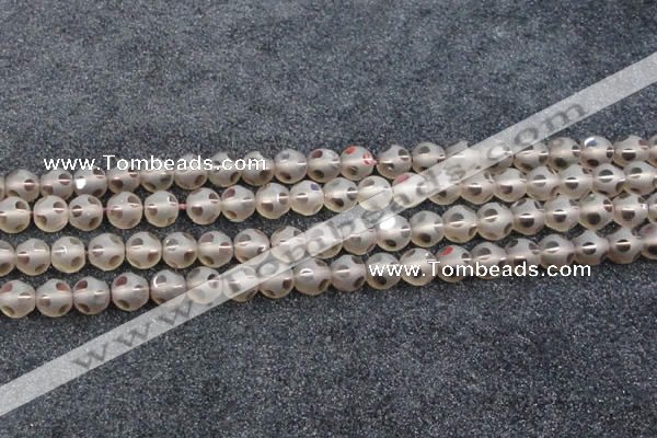 CSQ504 15.5 inches 12mm faceted round matte smoky quartz beads