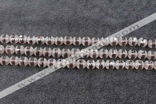 CSQ509 15.5 inches 12mm faceted round matte smoky quartz beads