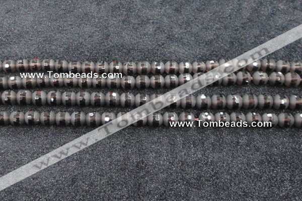 CSQ512 15.5 inches 8mm faceted round matte smoky quartz beads