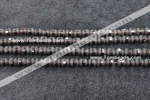 CSQ514 15.5 inches 12mm faceted round matte smoky quartz beads