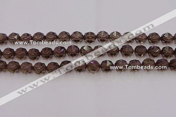 CSQ529 15.5 inches 12mm faceted nuggets smoky quartz gemstone beads