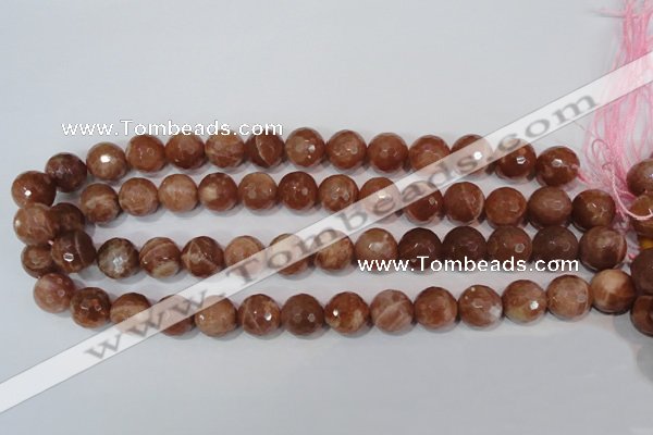 CSS508 15.5 inches 14mm faceted round natural golden sunstone beads