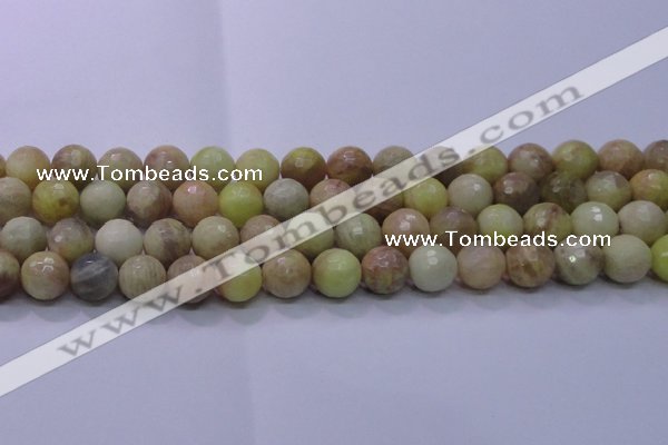 CSS614 15.5 inches 12mm faceted round yellow sunstone gemstone beads