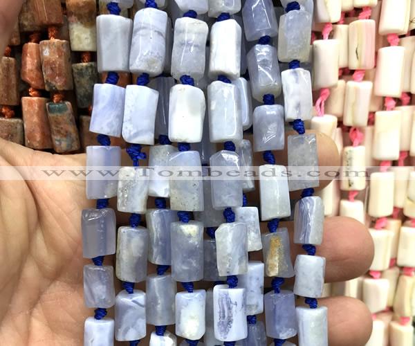 CTB1202 15 inches 8*12mm - 8*14mm faceted tube blue lace agate beads