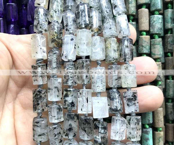 CTB1208 8*12mm - 8*14mm faceted tube black mica quartz beads