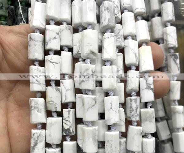 CTB1217 8*12mm - 8*14mm faceted tube white howlite turquoise beads