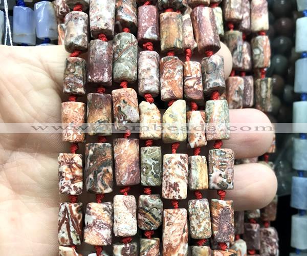 CTB1221 8*12mm - 8*14mm faceted tube leopard skin jasper beads