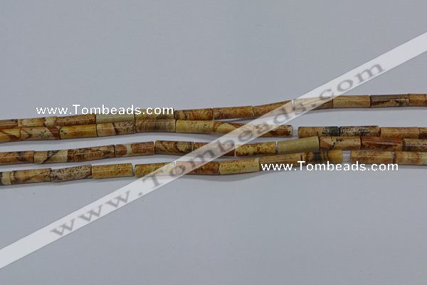 CTB332 15.5 inches 4*13mm tube picture jasper beads wholesale