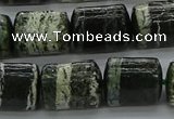 CTB527 15.5 inches 10*13mm triangle green silver line jasper beads